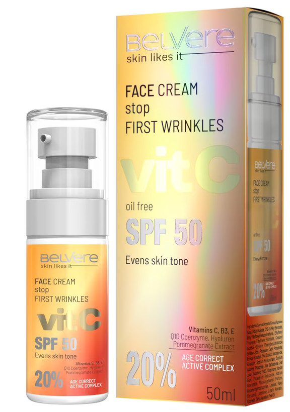 کرم ضدافتاب، روشنکننده و ضد چروک اولیه بلور Belvere Vit C SPF 50 (حجم ۵۰ میل)