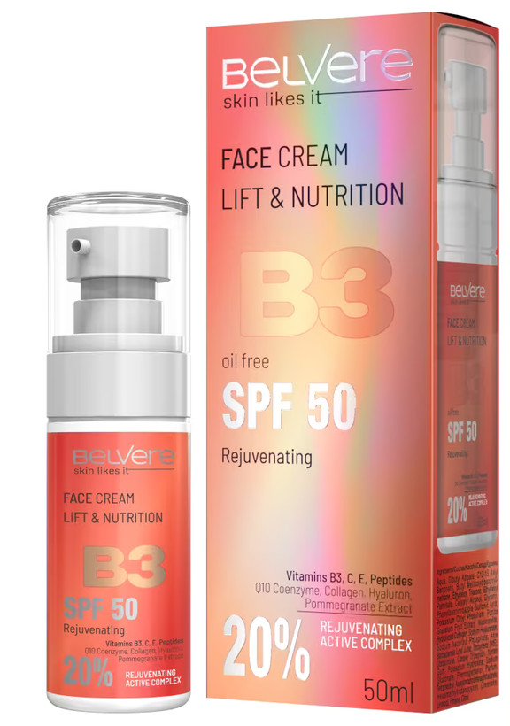 کرم ضدآفتاب، لیفتینگ و جوانکننده بلور Belvere B3 SPF 50 (حجم ۵۰ میل)